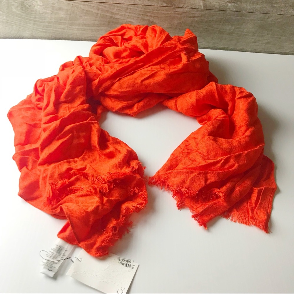 Calvin Klein CK Logo fringe scarf orange raw hem - Picture 2 of 8